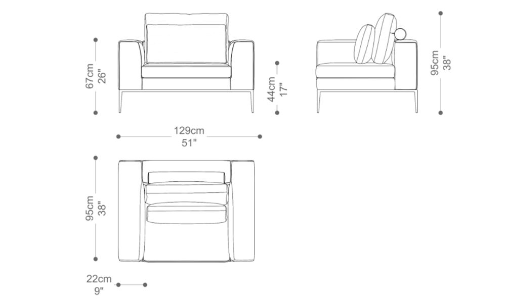 Image of the main dimensions of the product
