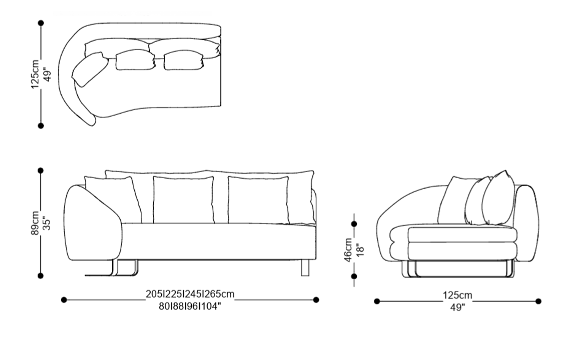 Imagem das dimensões completas do produto